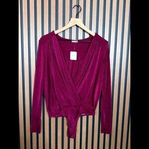 New Free People Bodysuit Small Women’s Red Intimately Long Sleeve Faux Wrap